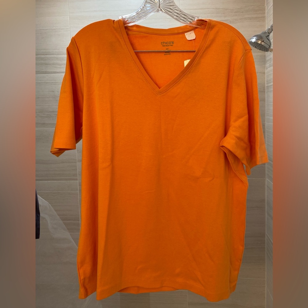 Chicos Shirt Sleeve shirt. Tahitian Orange color. Size 3 (Chicos sizing). Cotton